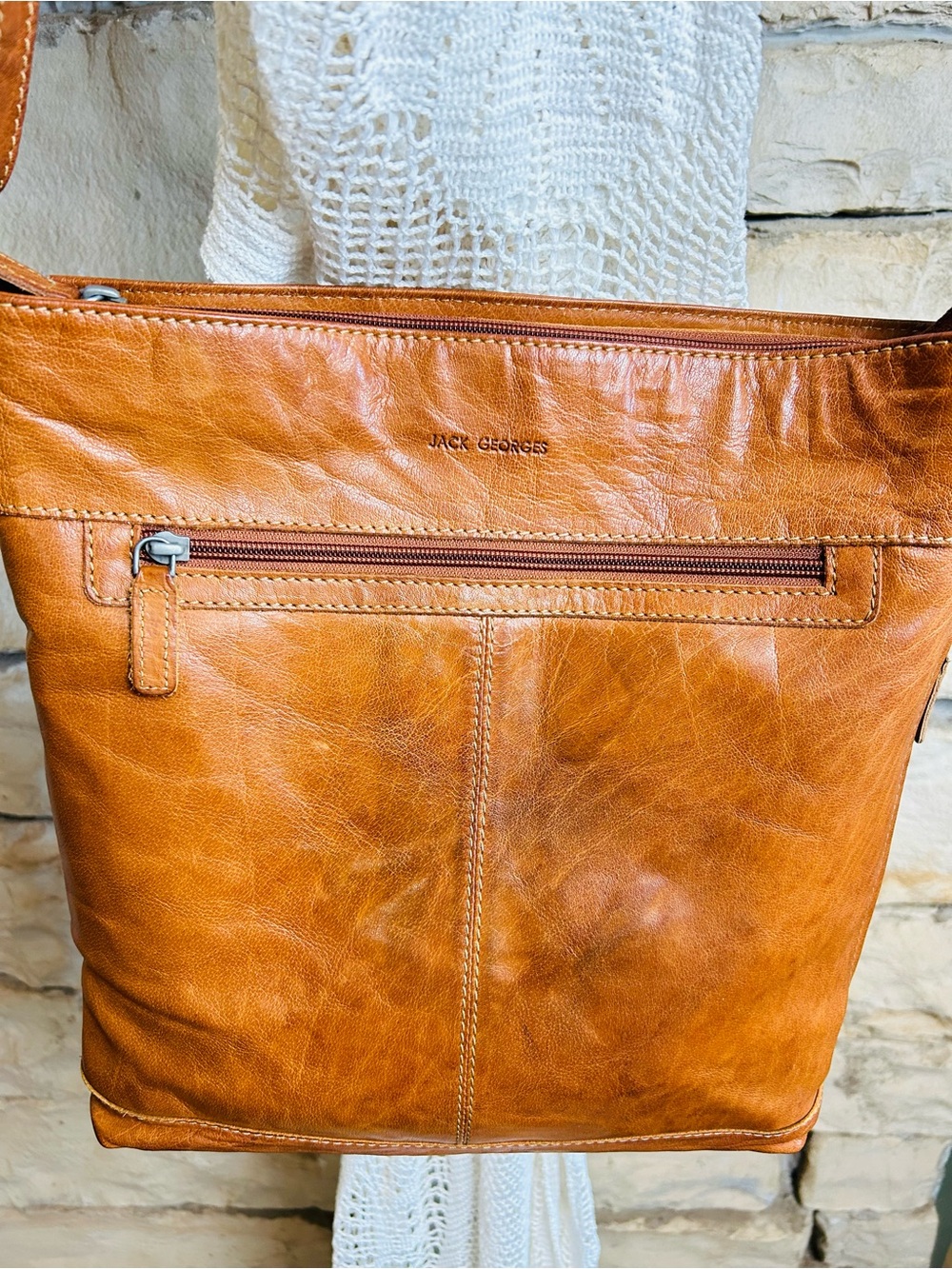 JACK GEORGES Voyager Honey Buffalo Leather Crossbody Bag